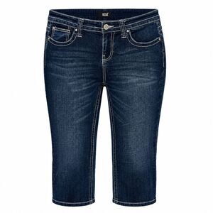 Womens Blue Cropped Capri Jeans Stretch Denim Size 10 Mid Rise Coastal Casual
